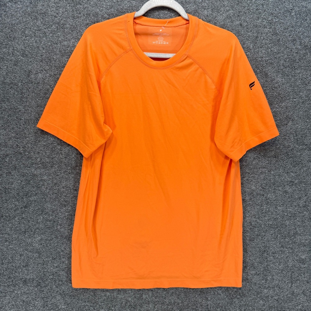 Fabletics Tshirt Mens Large Orange Raglan Sleeve Athletic Gym Workout Training
